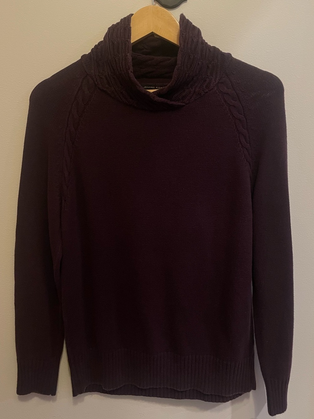 Jeanne Pierre Plum Cable Knit Cowl Neck Sweater